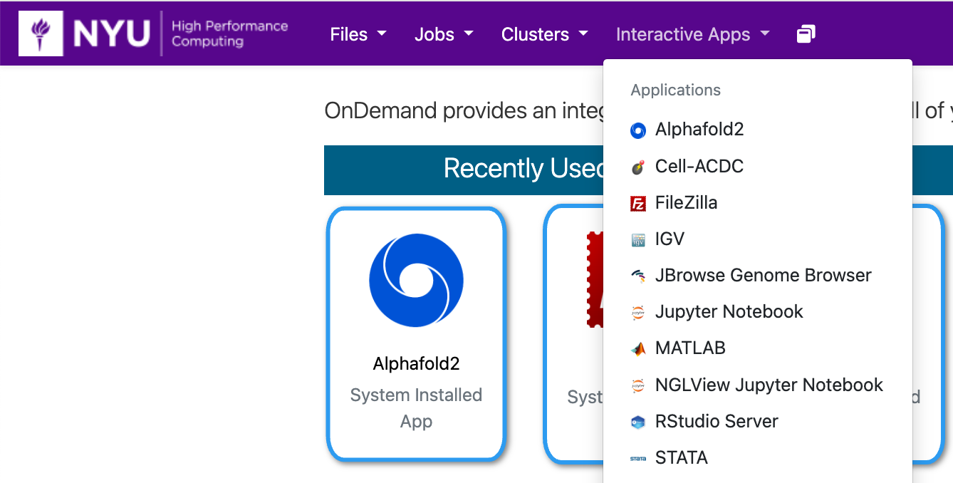 OOD Interactive Apps menu