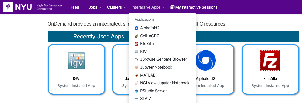 OOD Interactive Apps menu IGV