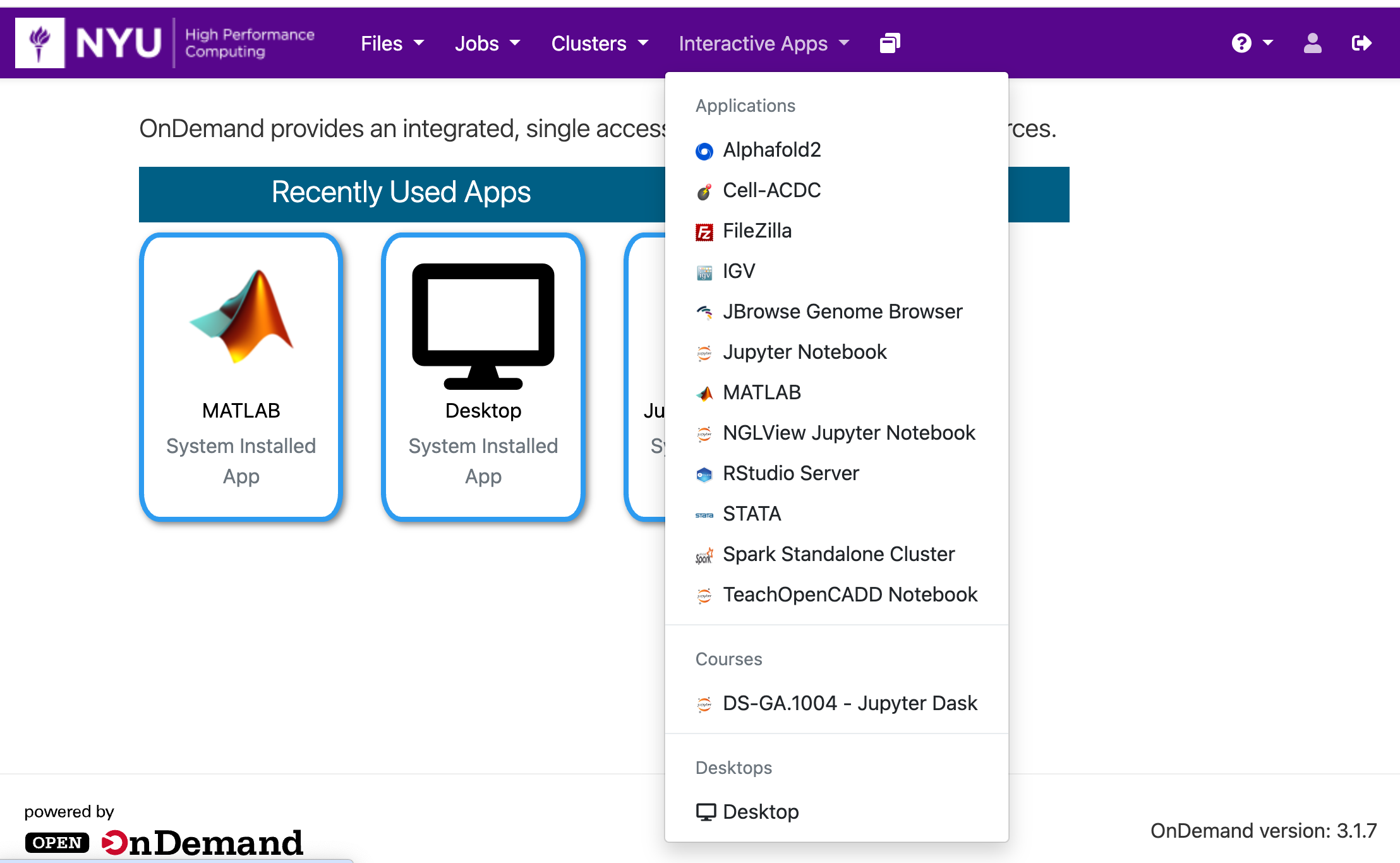 OOD Interactive Apps menu