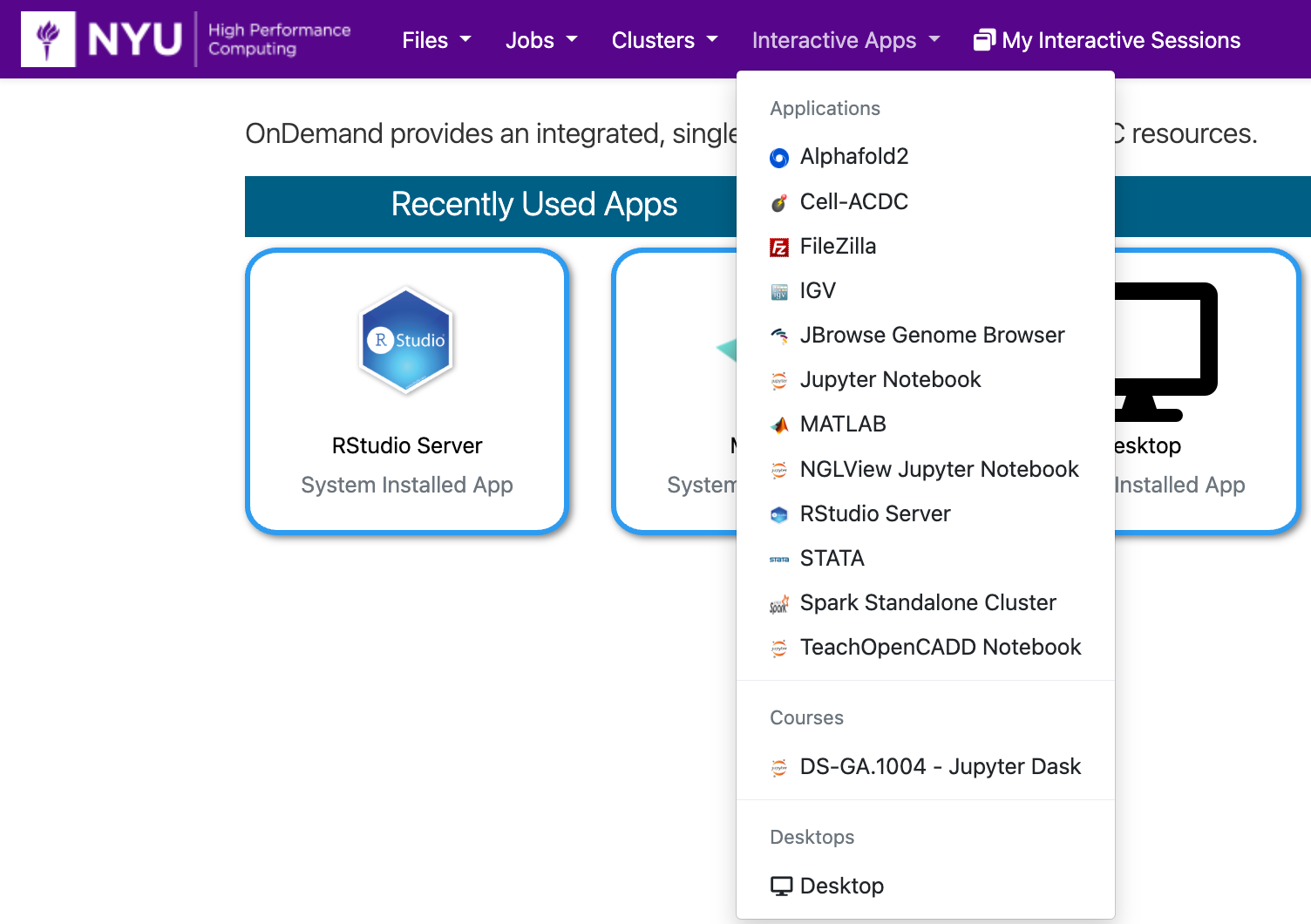 OOD Interactive Apps menu